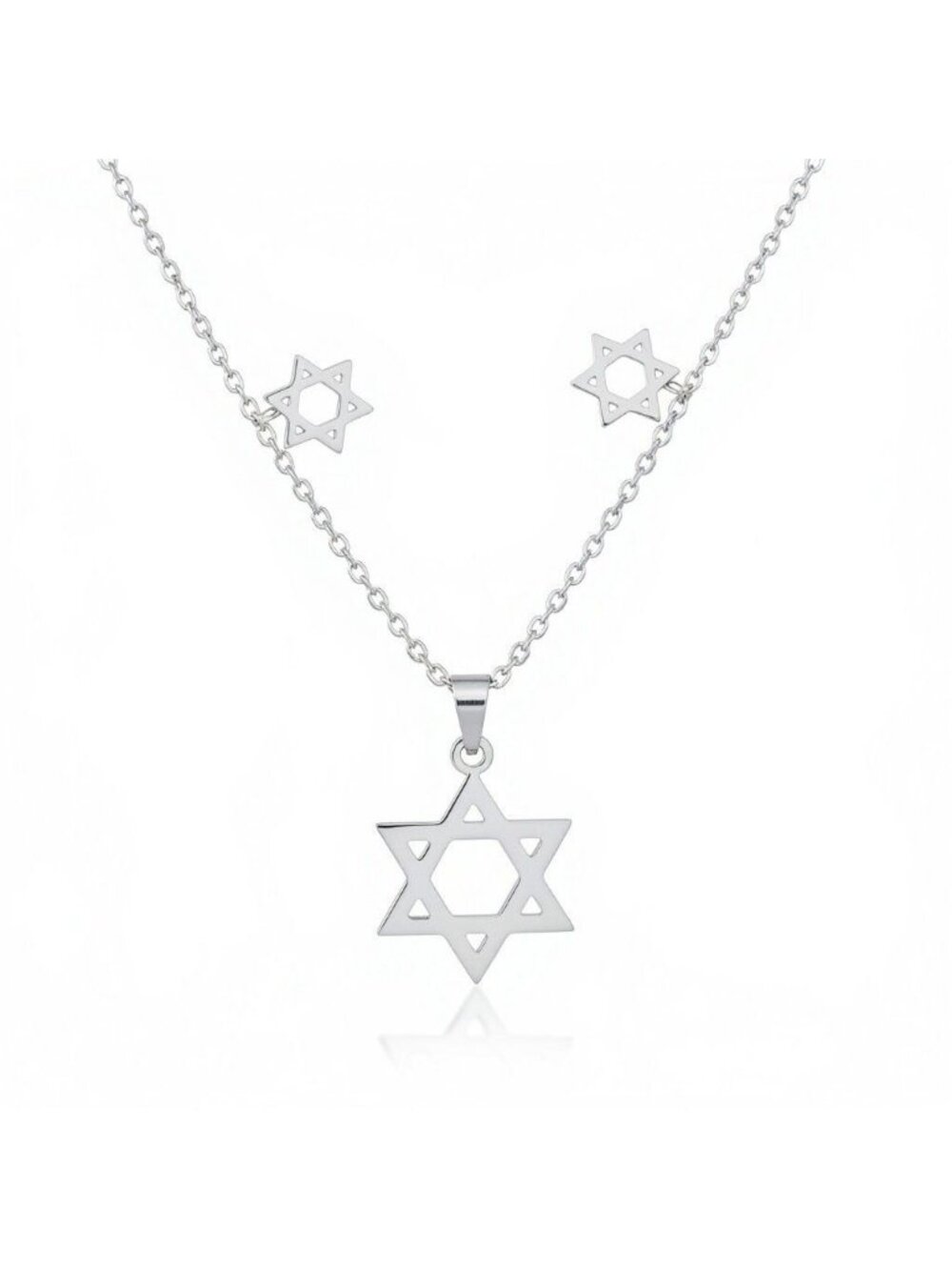 Star of David Jewelry Set Necklace Earrings Stainless Steel 18" Gift Box